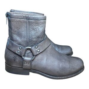 Womens Frye #76872 Phillip Harness Brown Leather Short Biker Ankle Boots Size 7B